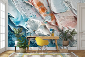 Expressieve kunstcompositie in perziktinten