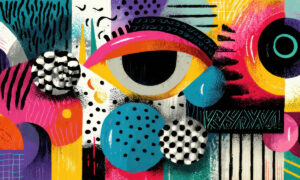 Memphis design fotobehang met oogmotief