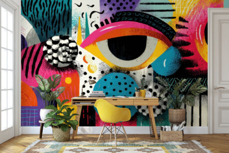 Oogmotief in Memphis-stijl