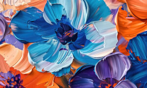 Bloemen behang met olieverfstructuur