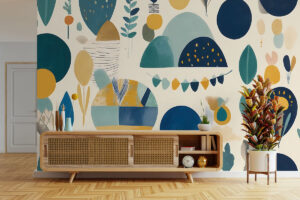 Strak en vrolijk behang met speelse vormen