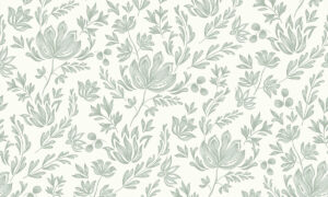 Botanisch behang met lotusbloemen in saliegroen