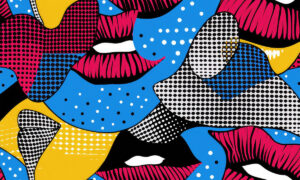 Pop art behang met lippen in magenta tinten
