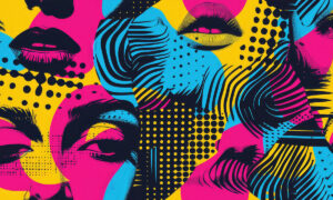 Pop art fotobehang met geometrische gezichten