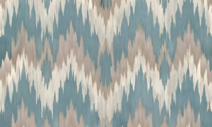 Ikat behang met turquoise en taupe zigzagpatroon