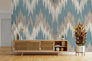 Taupe en turquoise lijnen in ritmisch patroon