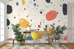 Modern confettipatroon in koraal en mosterd