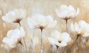 Kunstzinnig fotobehang met witte bloemen in olieverf