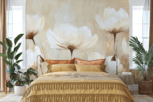 Artistiek bloemontwerp met zandkleurige basis