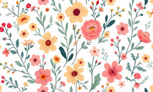 Bloemen behang met pioenen en margrieten in zachte kleuren