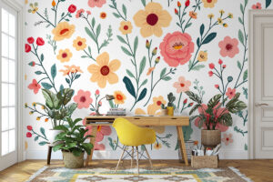 Koraaloranje bloemen met groene bladeren