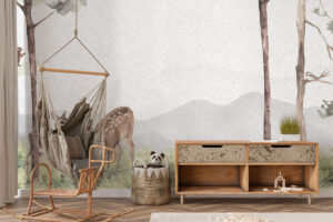 Bosdierenpatroon in warme pasteltinten