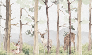Scandinavisch bosbehang met herten