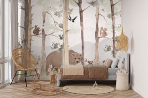 Bosdieren patroon in zachte grijstinten