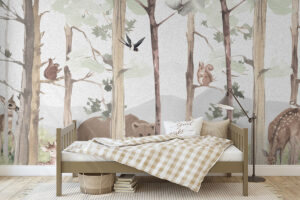 Beer en herten in bosomgeving