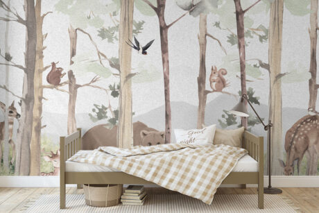 Beer en herten in bosomgeving