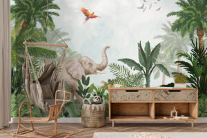 Olifant en papegaai illustratie