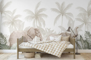 Tropische print met olifanten in aquarelstijl