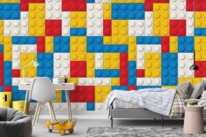 Rode en gele blokken op witte basis