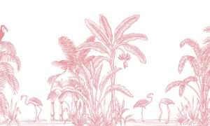Tropisch fotobehang met flamingo’s en palmbomen