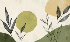 Botanisch fotobehang met olijfgroene silhouetten