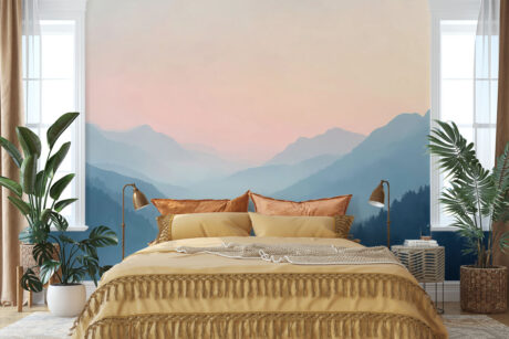 Roze zonsopgang boven de bossen