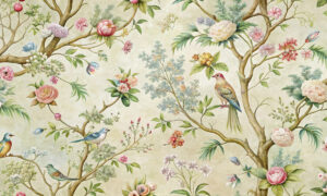 Chinoiserie behang met vogels en bloesem in pastel