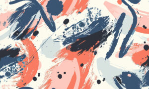 Abstract fotobehang met penseelstreken in koraal en blauw