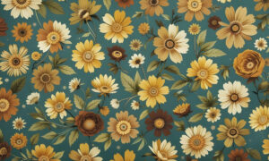 Retro bloemenbehang met zonnebloemen en margrieten