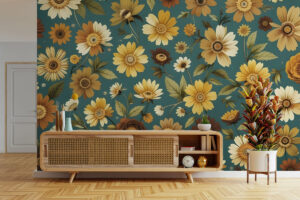 Vintage patroon met weidebloemen in warme kleuren