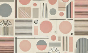 Bauhaus fotobehang met geometrische vormen in roze en grijs