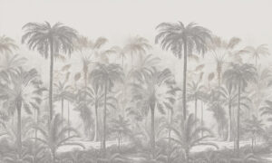 Tropisch fotobehang met palmbomen in grijstinten