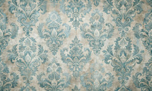 Vintage behang met turquoise bloemenornamenten