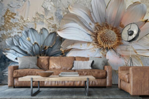 Artistiek design met gouden bladeren en zachte tinten