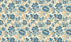 Vintage bloemenbehang met chrysanten in blauw en goud