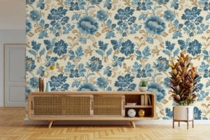 Blauw-gouden bloemenprint met tijdloze allure