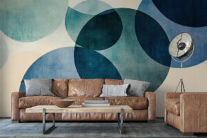 Behang met geometrische patronen in frisse tinten