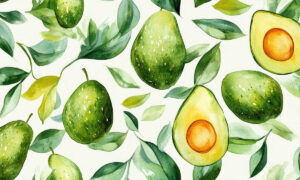 Botanisch behang met avocado’s en groene bladeren
