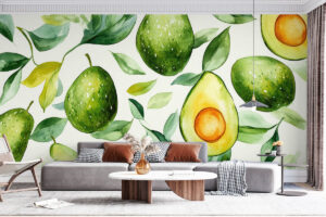 Aquarelontwerp met avocado’s en frisse groentinten