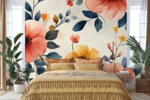 Vrolijk behang met luchtige aquarelbloemen