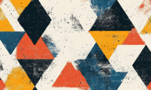 Geometrisch behang met retro driehoeken in warme tinten