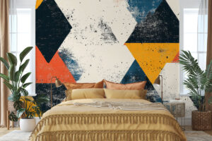 Behang met driehoekpatroon in verweerde kleurencombinatie