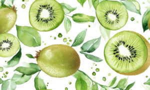 Tropisch fotobehang met kiwi’s in aquarelstijl