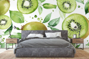 Zomerse print met groene kiwi’s en speelse uitstraling