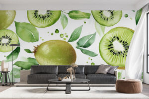 Vrolijk tropisch ontwerp met kiwi’s en frisgroene bladeren