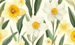 Bloemen behang met witte en gele narcissen