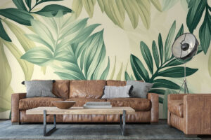 Tropische wandprint met groene palmen