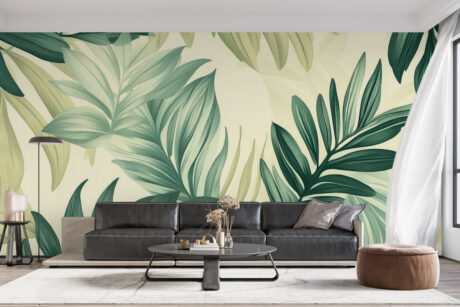 Tropisch motief met olijf- en eucalyptusgroen