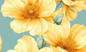 Bloemen fotobehang met hibiscusbloemen in gele tinten