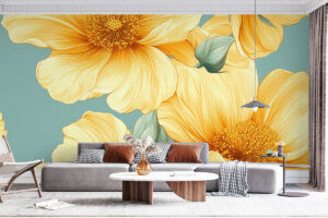 Frisse wandprint met tropisch bloemenmotief